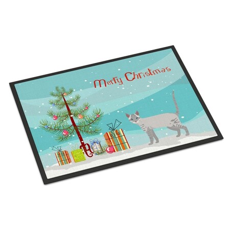 Carolines Treasures 18 x 27 in. Ojos Azules Cat Merry Christmas Indoor or Outdoor Mat CK4667MAT